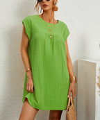 Cotton Linen Round Neck Beach Dress