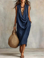 Women's Casual Cotton Linen Collared Dress