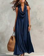 Women's Flowy Stand-Collar Casual Dress