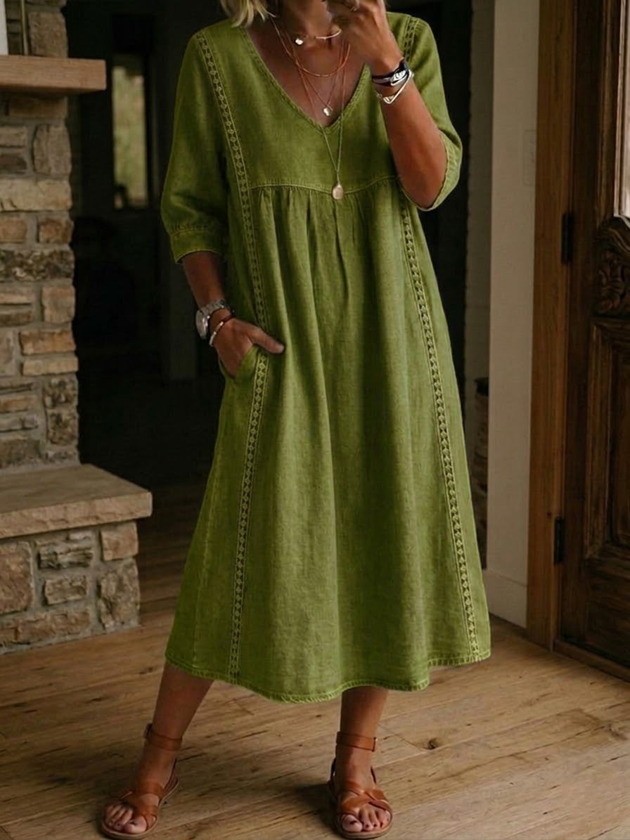 Women's Cotton-Linen Lace-Trim Dress