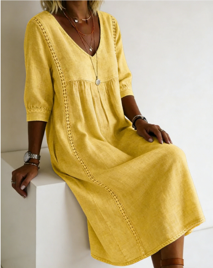Women's Cotton-Linen Lace-Trim Dress