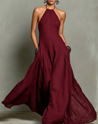 Women's Minimalist Linen Blend Halter Maxi Dress